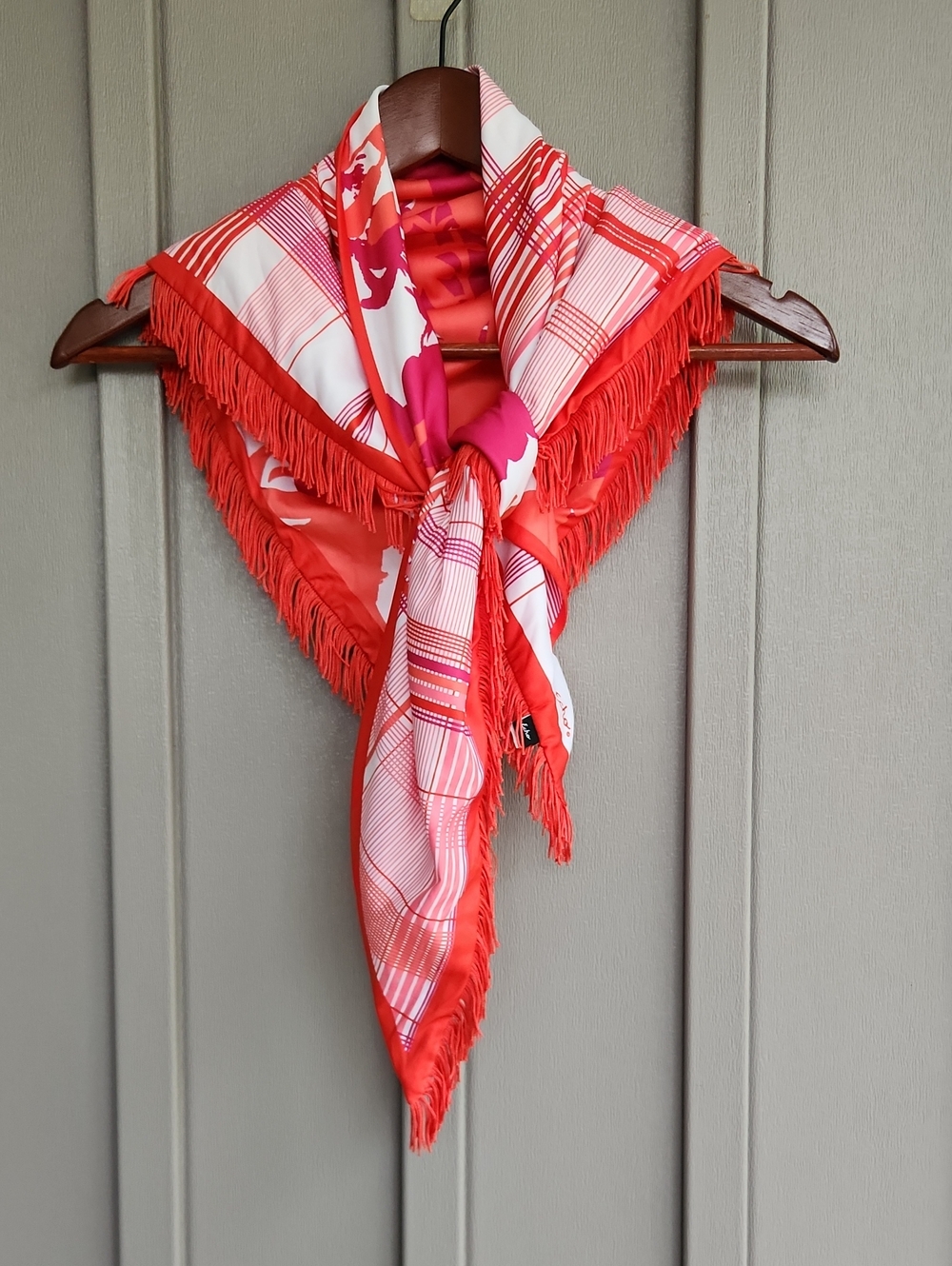 Echo Red & Pink Plaid Floral Fringe Silk-Blend Scarf